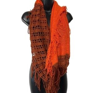 Womens‎ Orange Brown Knit Crochet Infinity Loop Scarf Fringe Boho